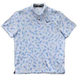 NIKE Dri-FIT Tour Micro Print Polo Shirt Blue Men XL Stretch 2 Button Plackets